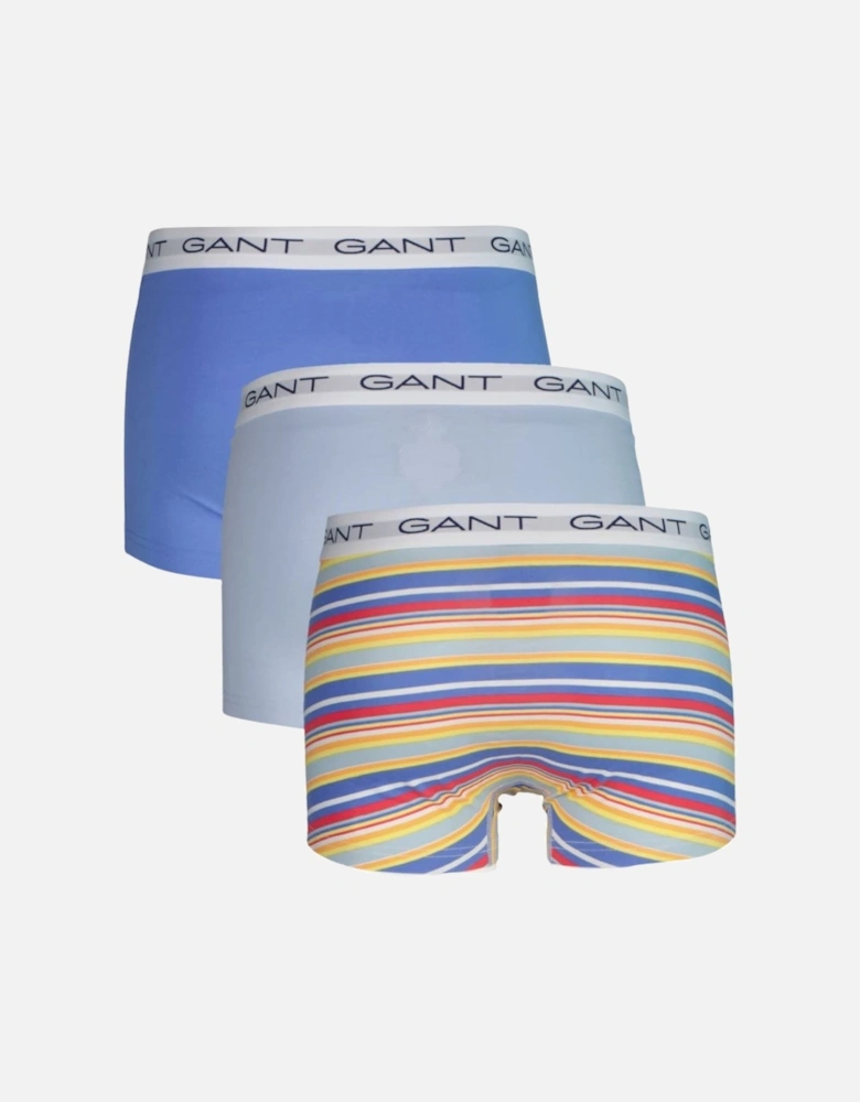 3-Pack Stripe Print Boxer Trunks, Perfect Blue
