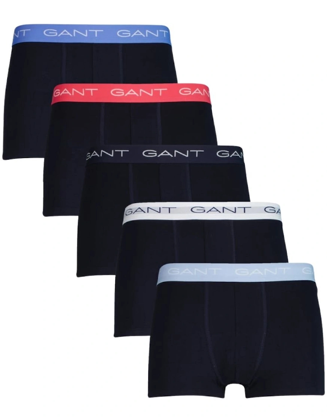 Gant Men's Black 5-Pack Classic Logo Boxer Trunks, Navy W/ Coral/White/Blue  39/38/32 Xxl