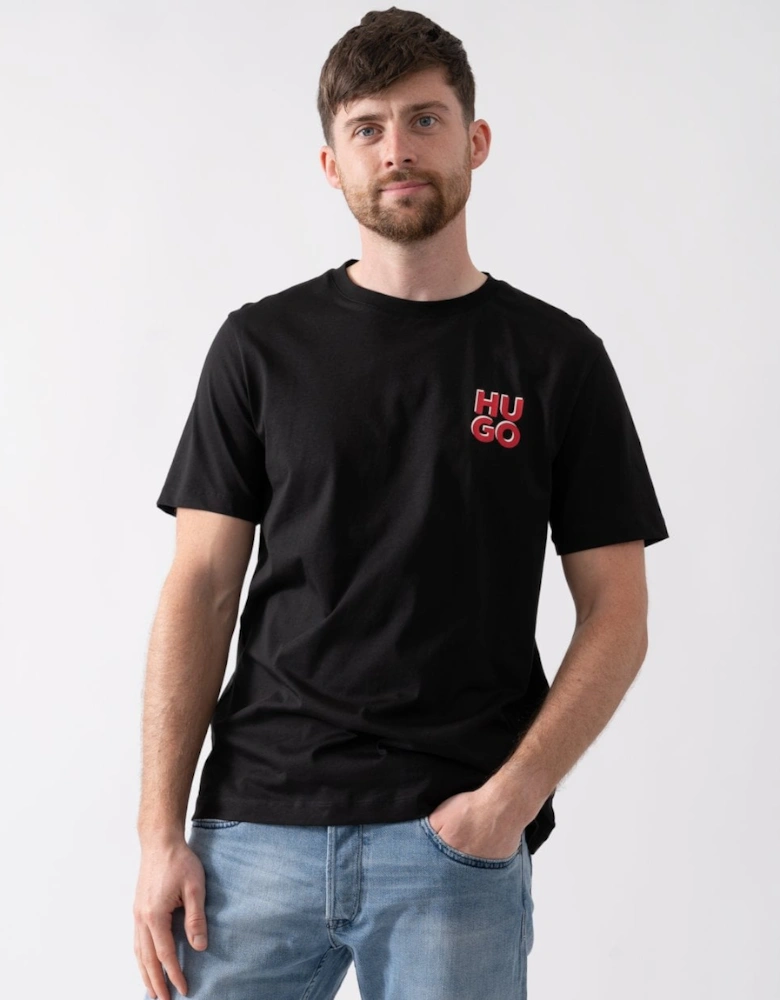 HUGO Dimoniti Mens Cotton-Jersey T-Shirt with Stacked Logo Print