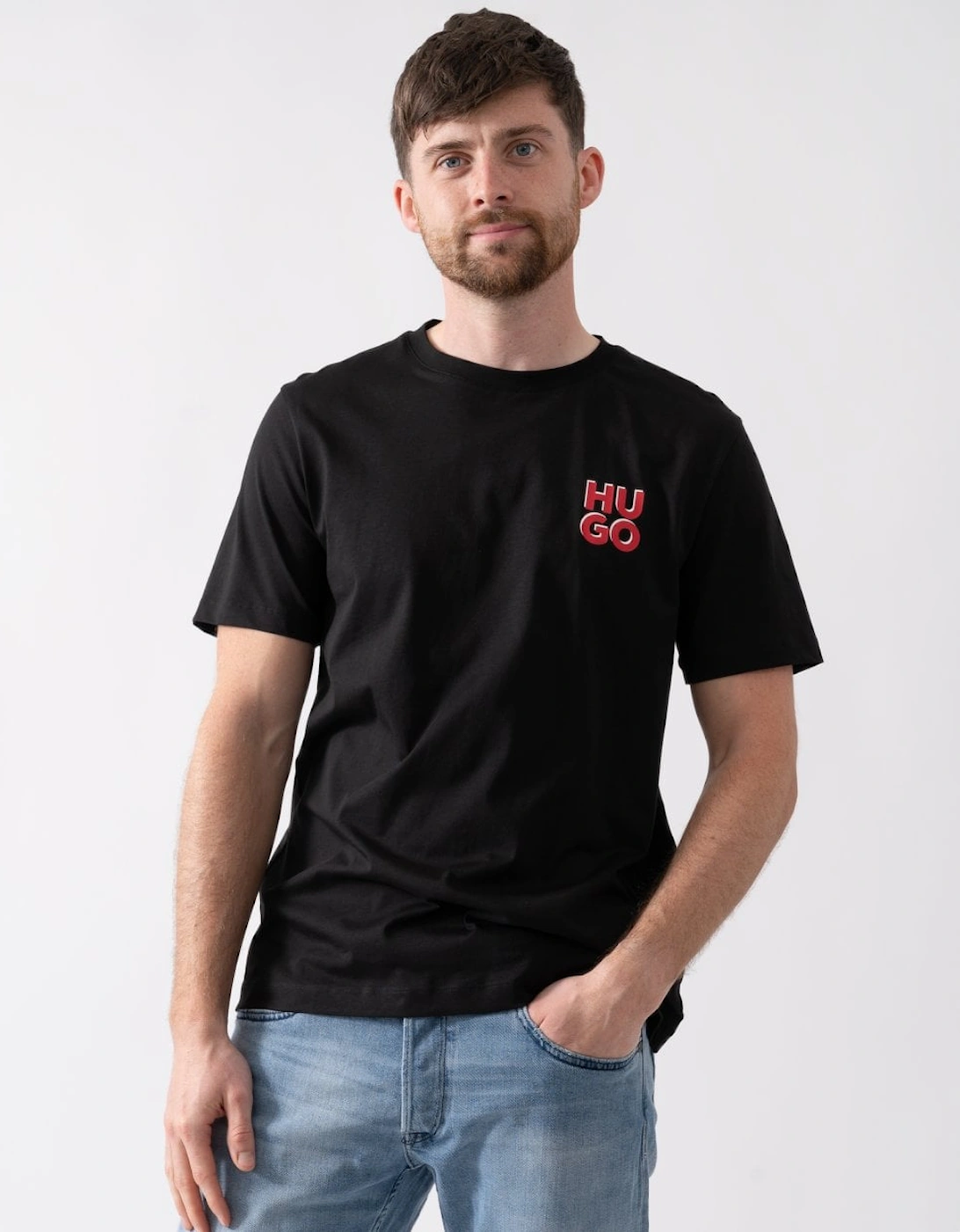 HUGO Dimoniti Mens Cotton-Jersey T-Shirt with Stacked Logo Print, 5 of 4