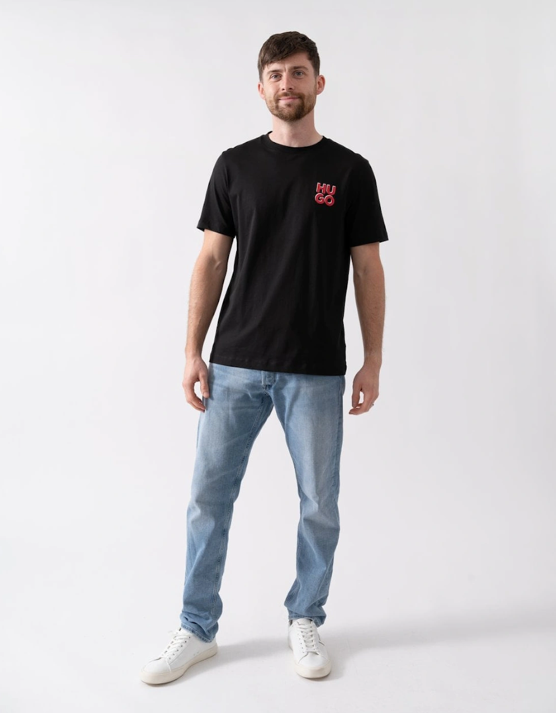 HUGO Dimoniti Mens Cotton-Jersey T-Shirt with Stacked Logo Print