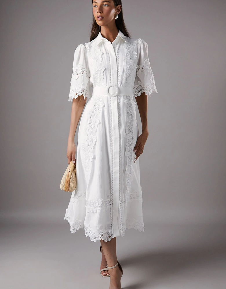 Lace Panelled Belted Shirt Dress