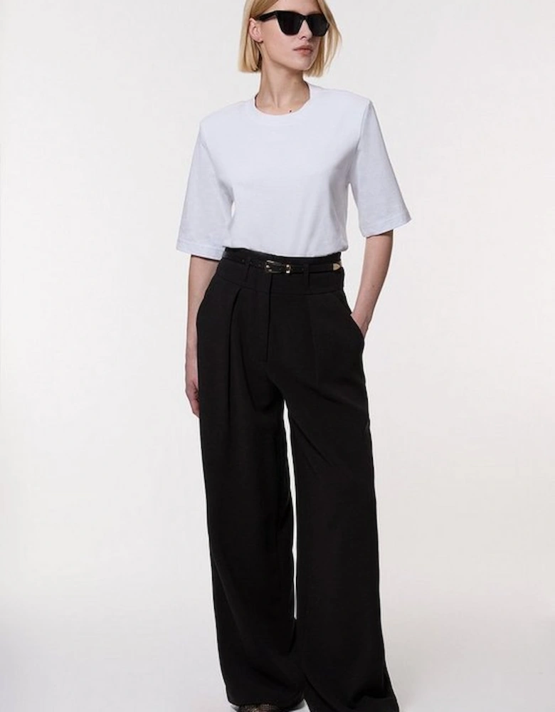 Tall Compact Stretch Essential Tailored High Waist Wide Leg Trouser