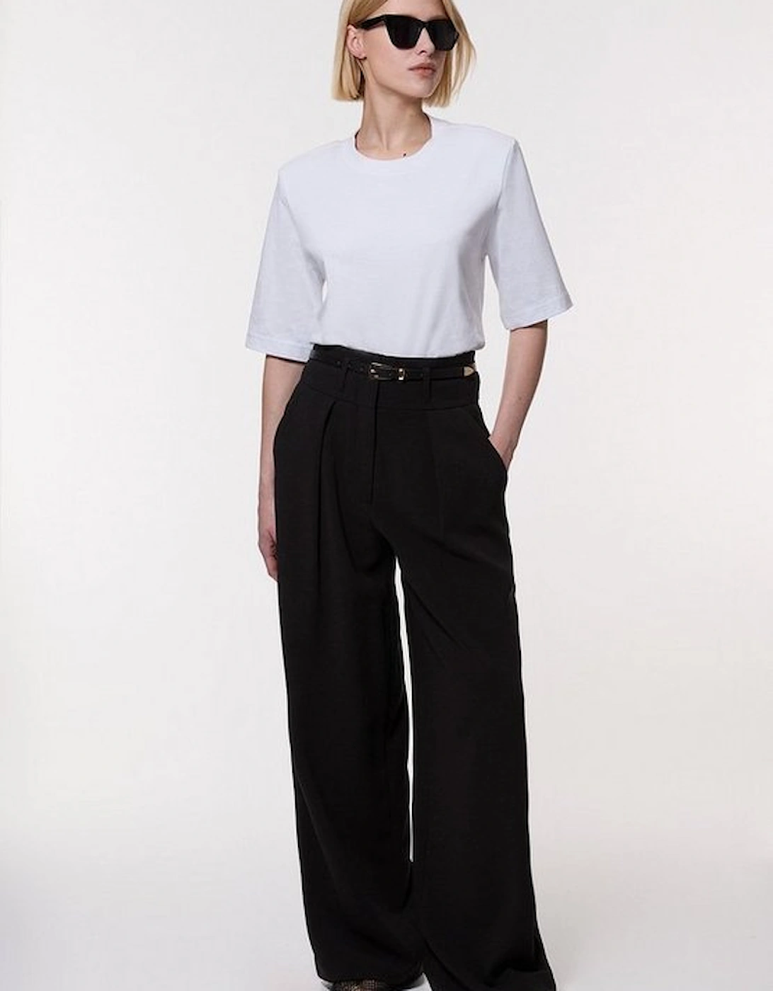 Tall Compact Stretch Essential Tailored High Waist Wide Leg Trouser, 4 of 3