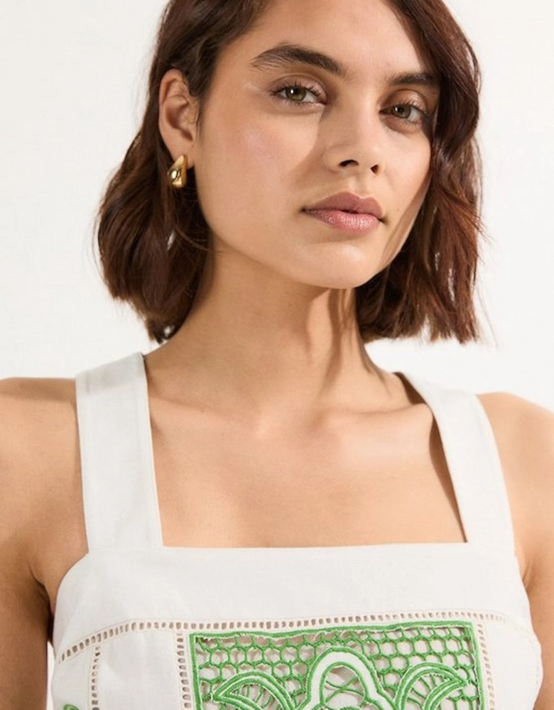 Petite Cutwork Embroidered Ruffle Woven Strappy Top