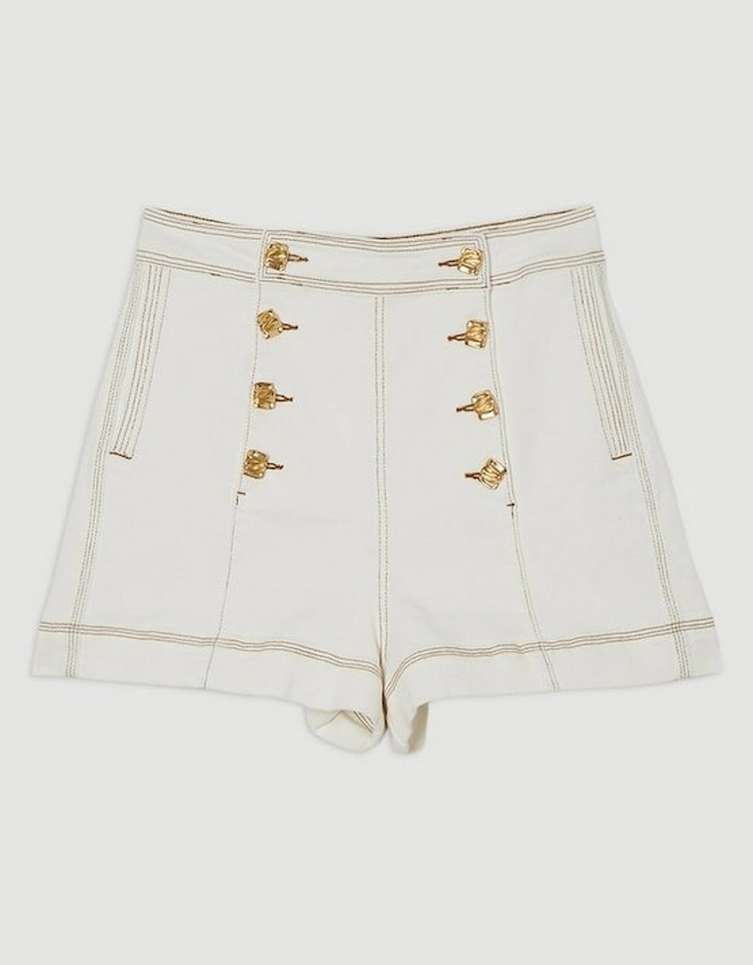 Denim Button Front Tailored Shorts