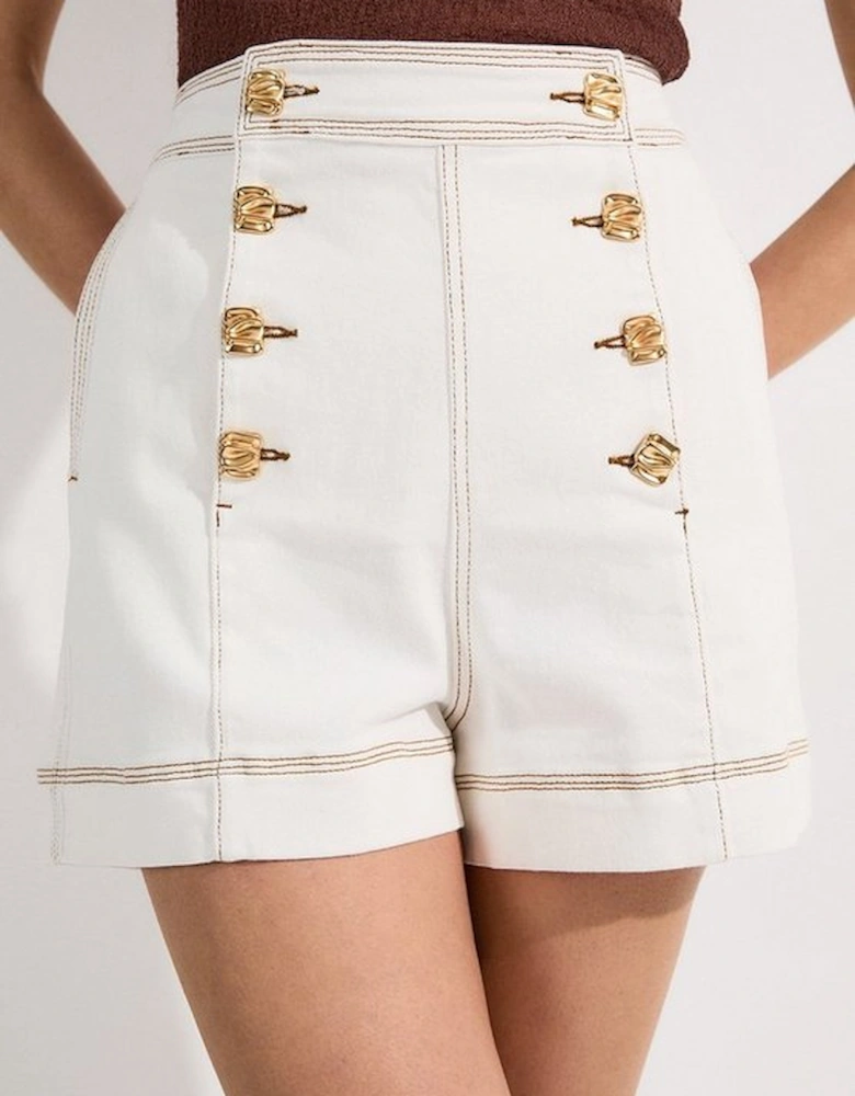 Denim Button Front Tailored Shorts