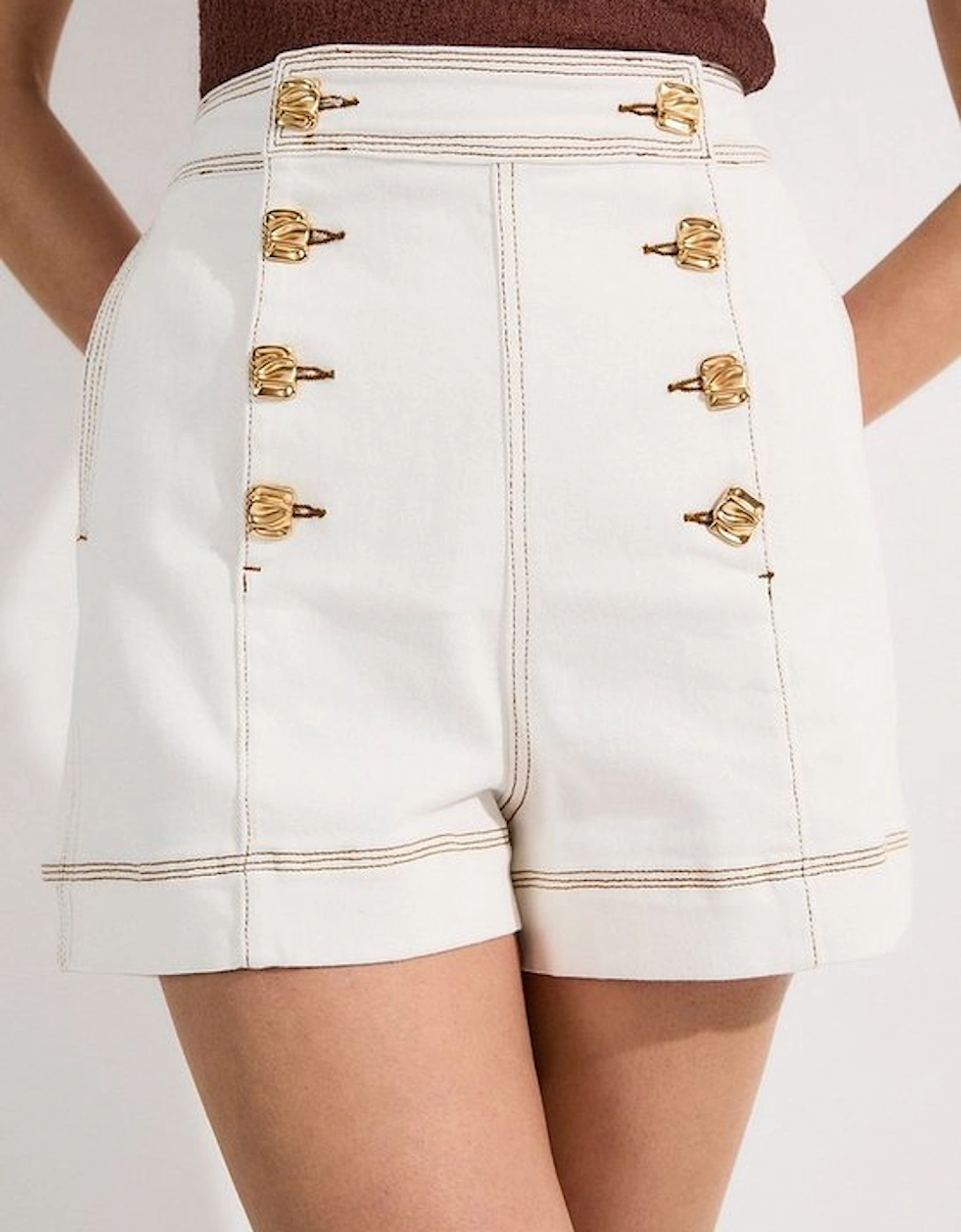 Denim Button Front Tailored Shorts