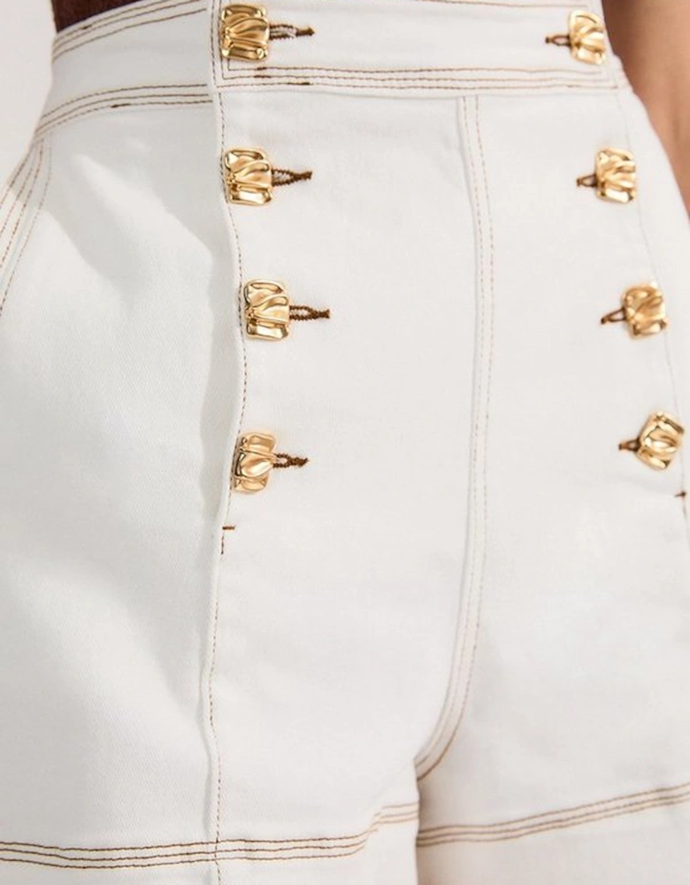 Denim Button Front Tailored Shorts