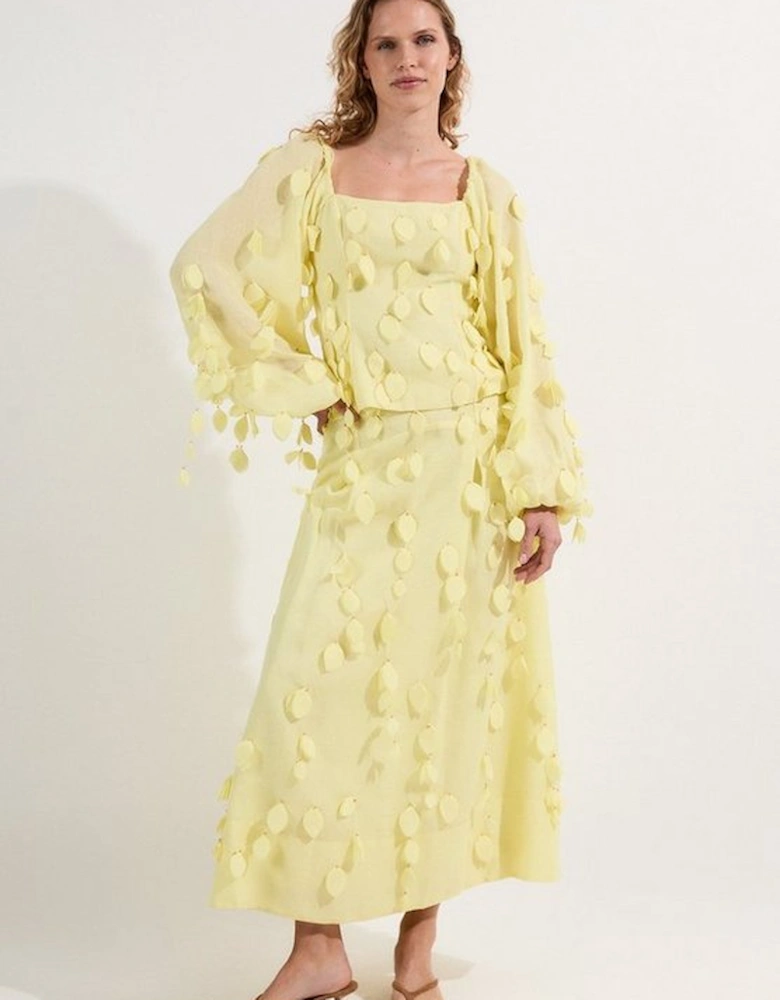 Applique Balloon Sleeve Woven Top