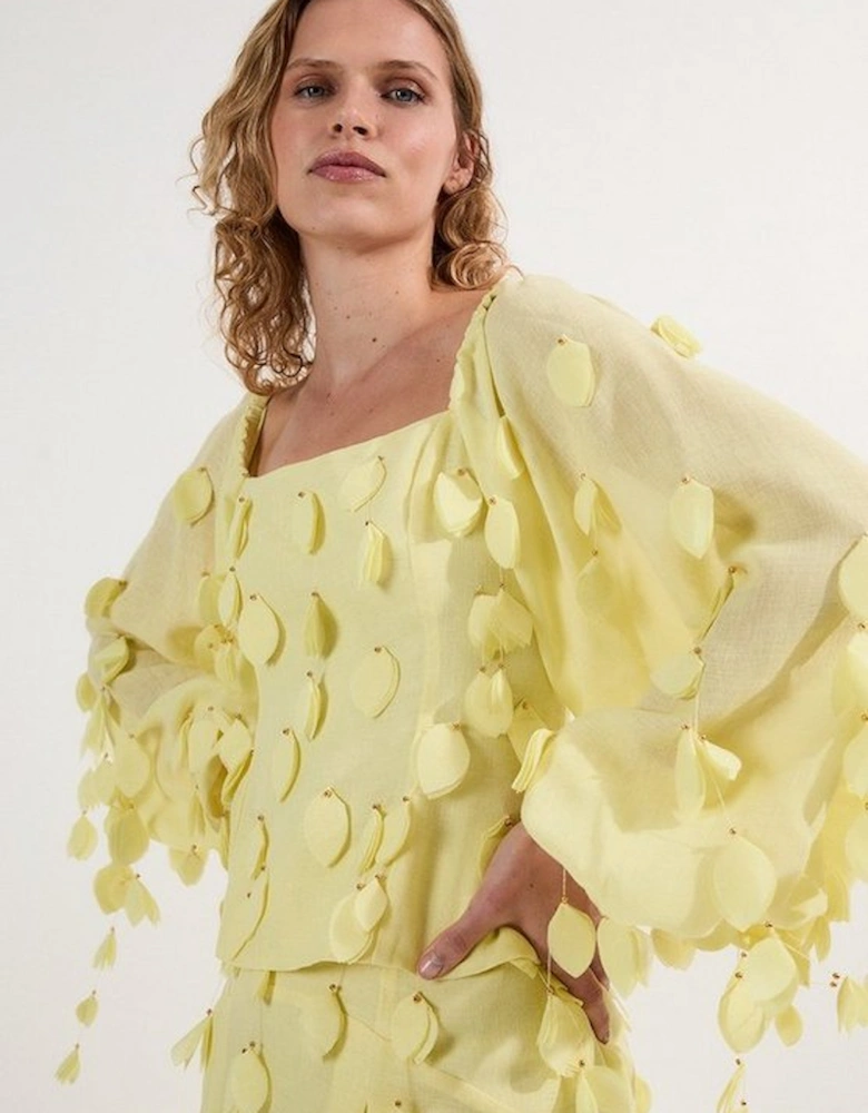 Applique Balloon Sleeve Woven Top