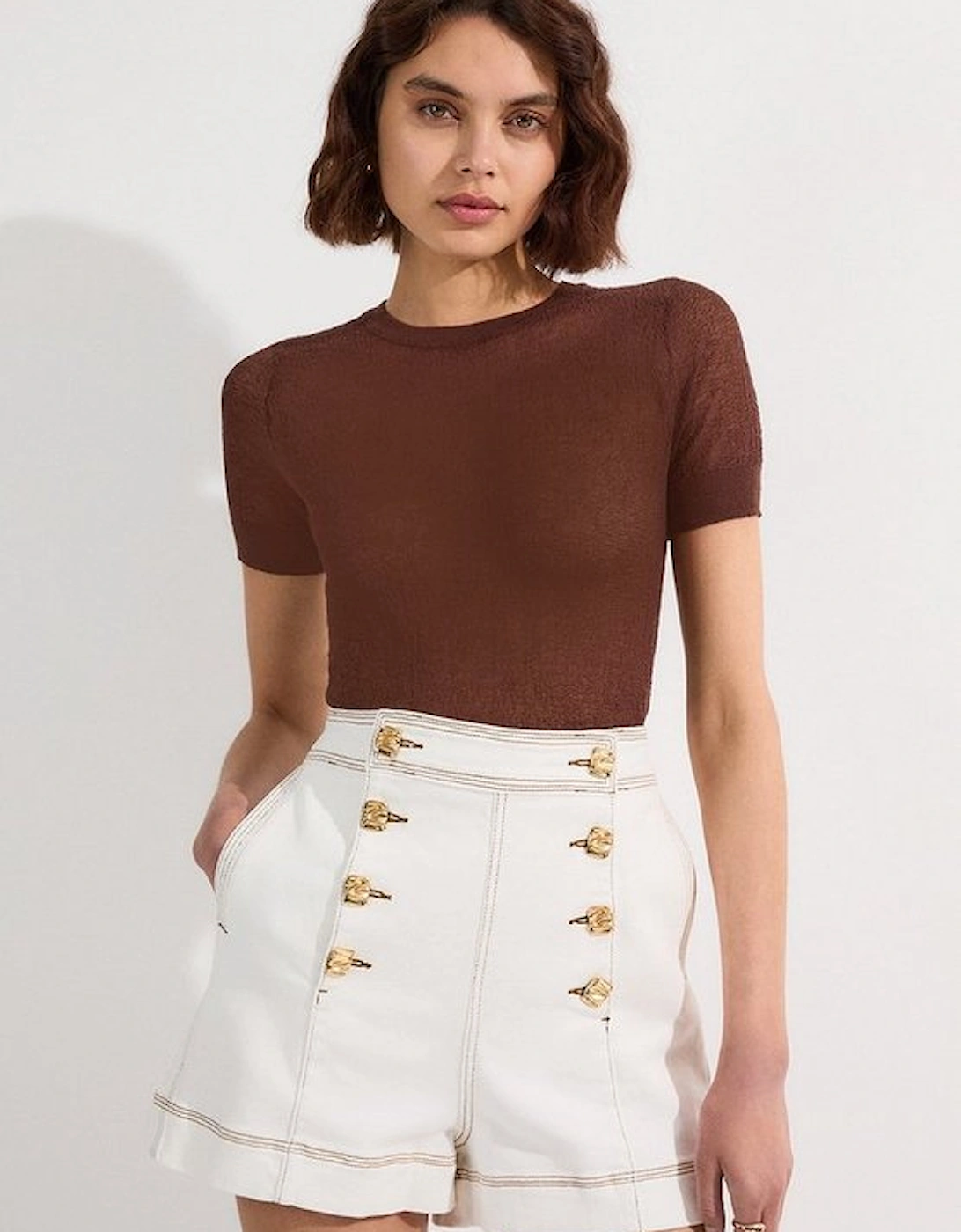 Denim Button Front Tailored Shorts, 5 of 4