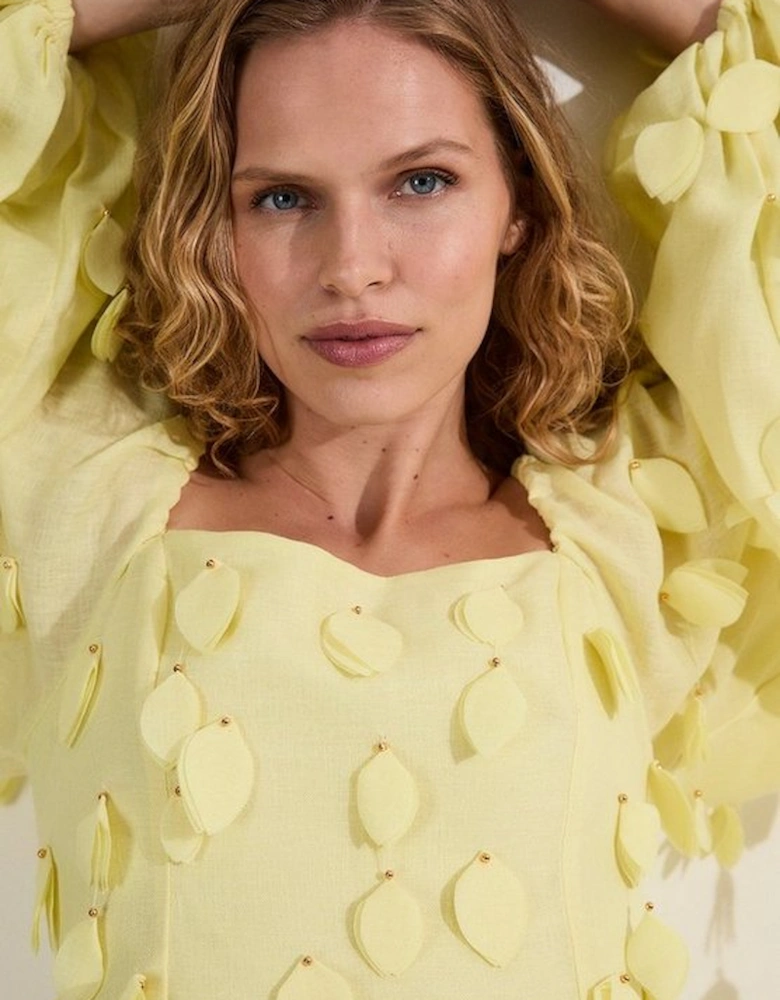 Applique Balloon Sleeve Woven Top