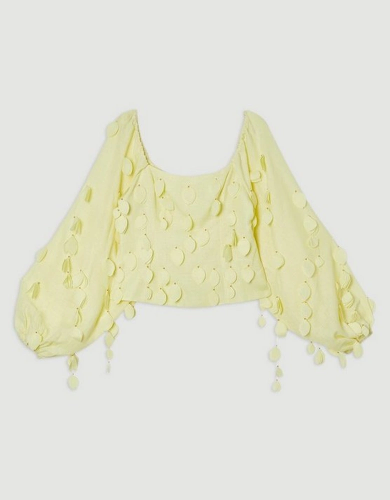Applique Balloon Sleeve Woven Top