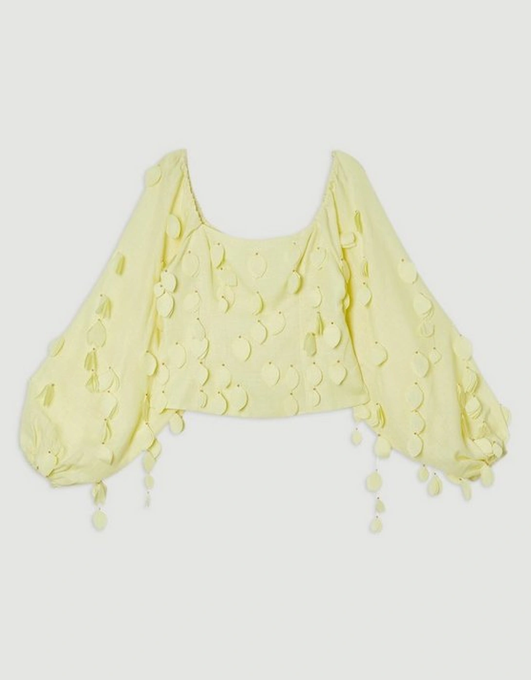 Applique Balloon Sleeve Woven Top