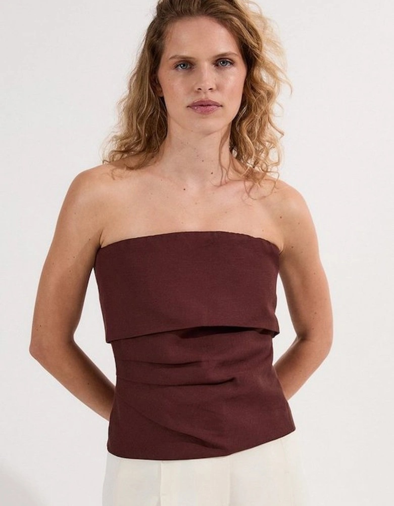 Linen Viscose Woven Bandeau Top With Ruched Side Detail