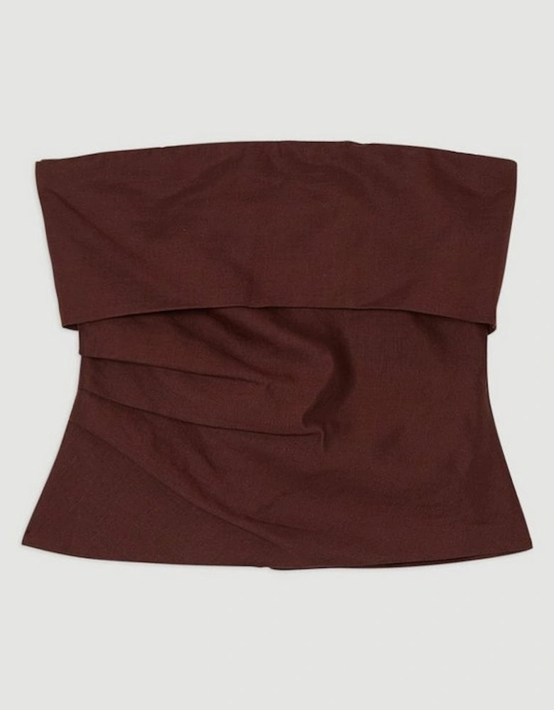 Linen Viscose Woven Bandeau Top With Ruched Side Detail