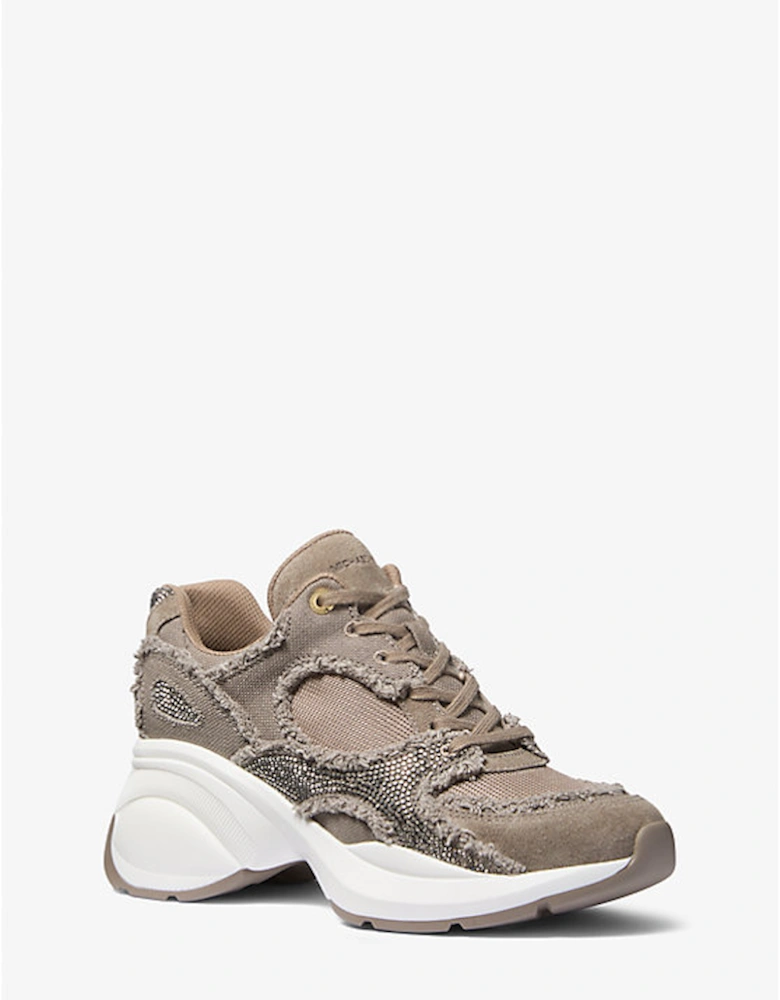 Zuma Embellished Frayed Mixed-Media Trainer
