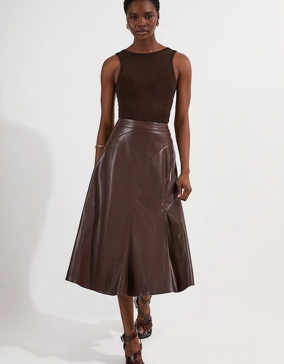 Faux Leather Full Midi Skirt, 5 of 4