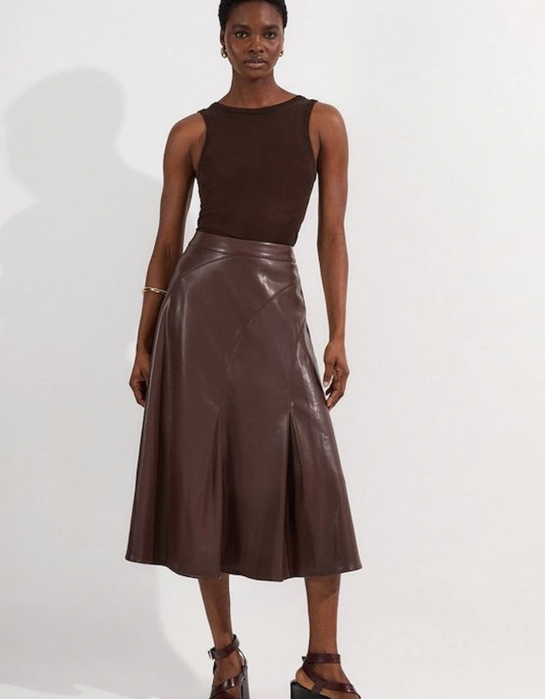Faux Leather Full Midi Skirt