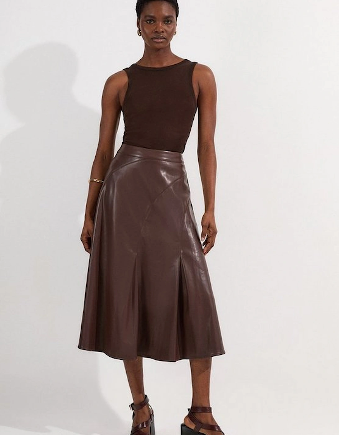 Faux Leather Full Midi Skirt
