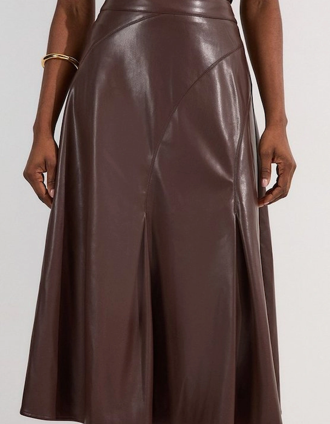Faux Leather Full Midi Skirt