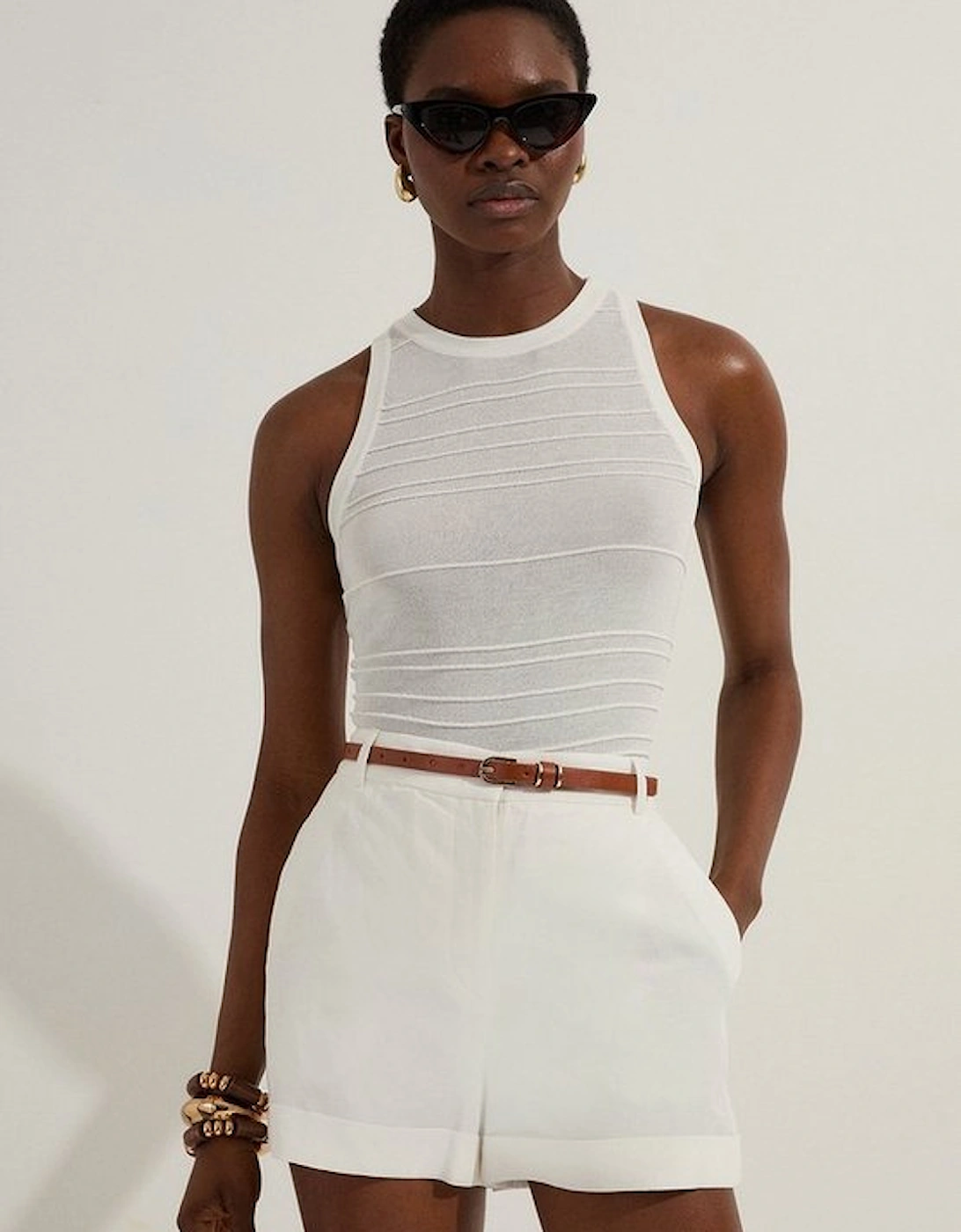 Premium Linen Viscose Tailored Turn Up Hem Shorts, 4 of 3