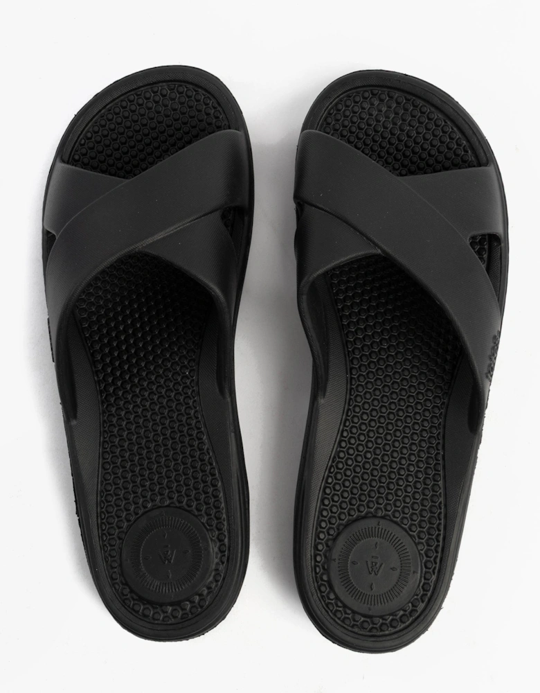0359FBLK Womens Cross Slides Black