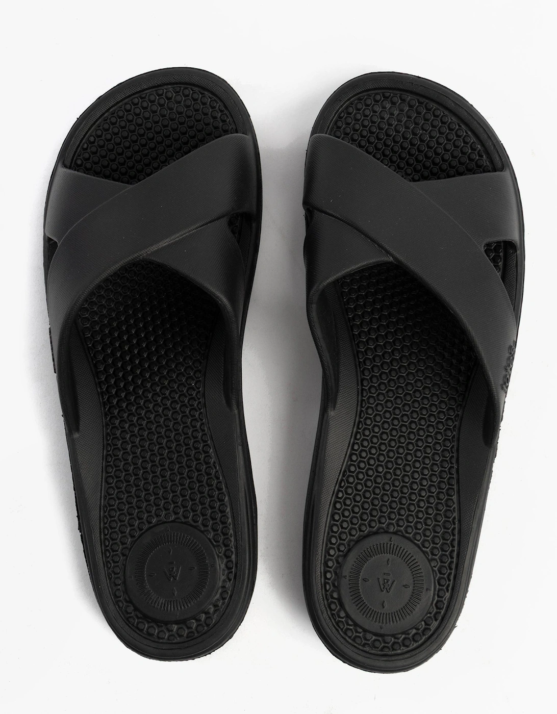 0359FBLK Womens Cross Slides Black, 7 of 6