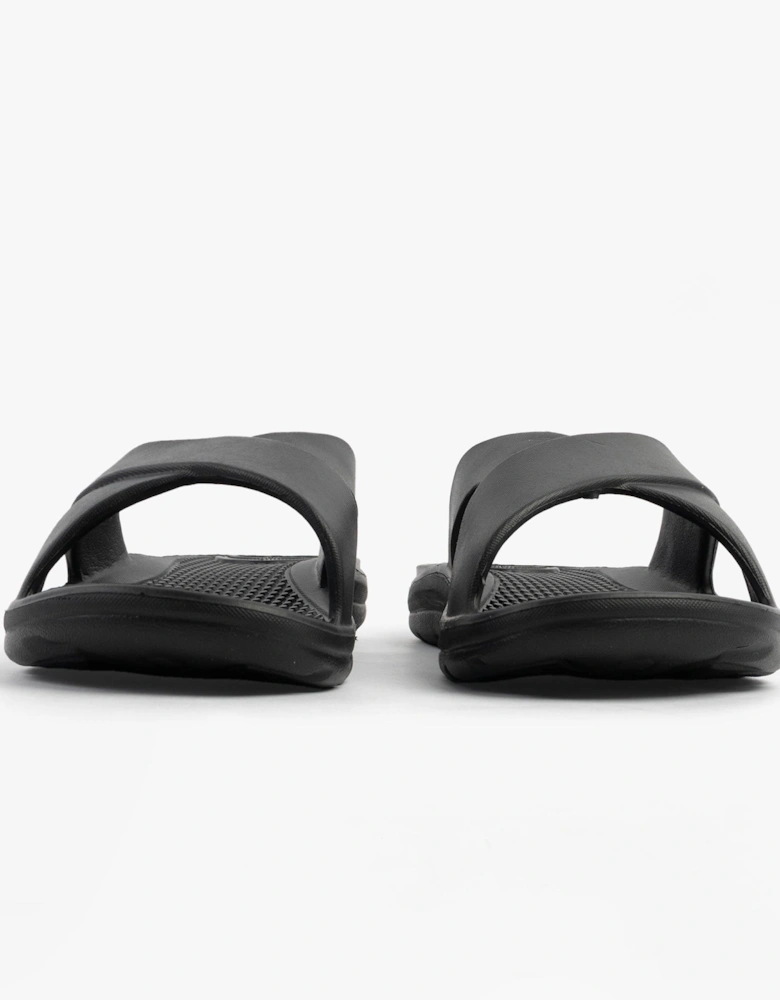 0359FBLK Womens Cross Slides Black