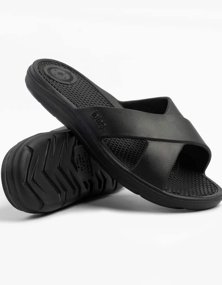 0359FBLK Womens Cross Slides Black