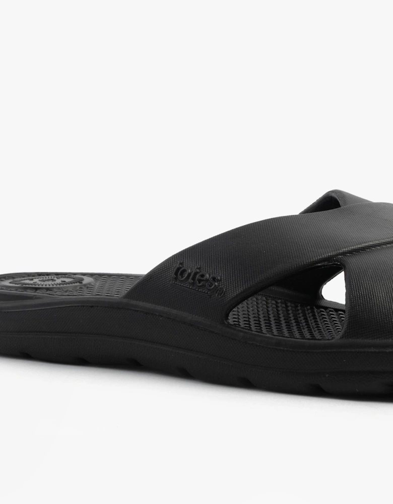 0359FBLK Womens Cross Slides Black