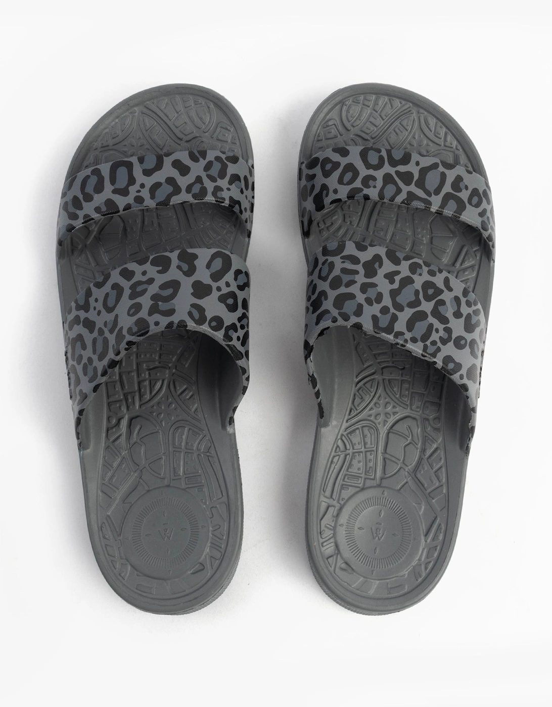 0351FGLE Womens Double Strap Slides Grey Leopard, 7 of 6