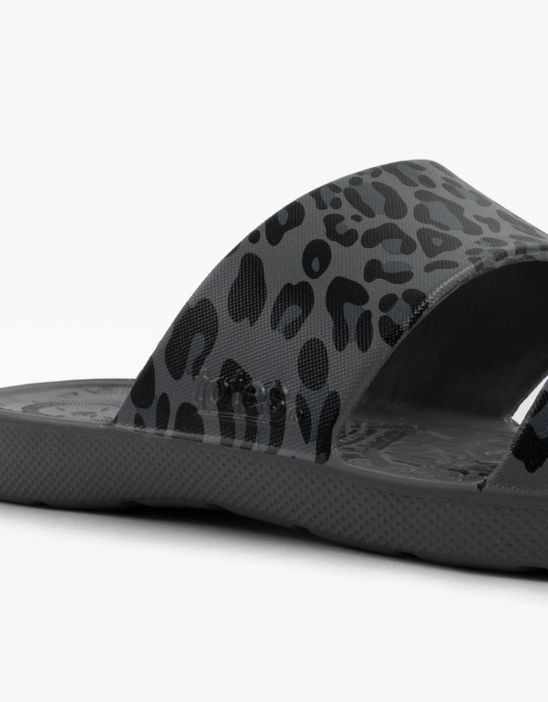 0351FGLE Womens Double Strap Slides Grey Leopard