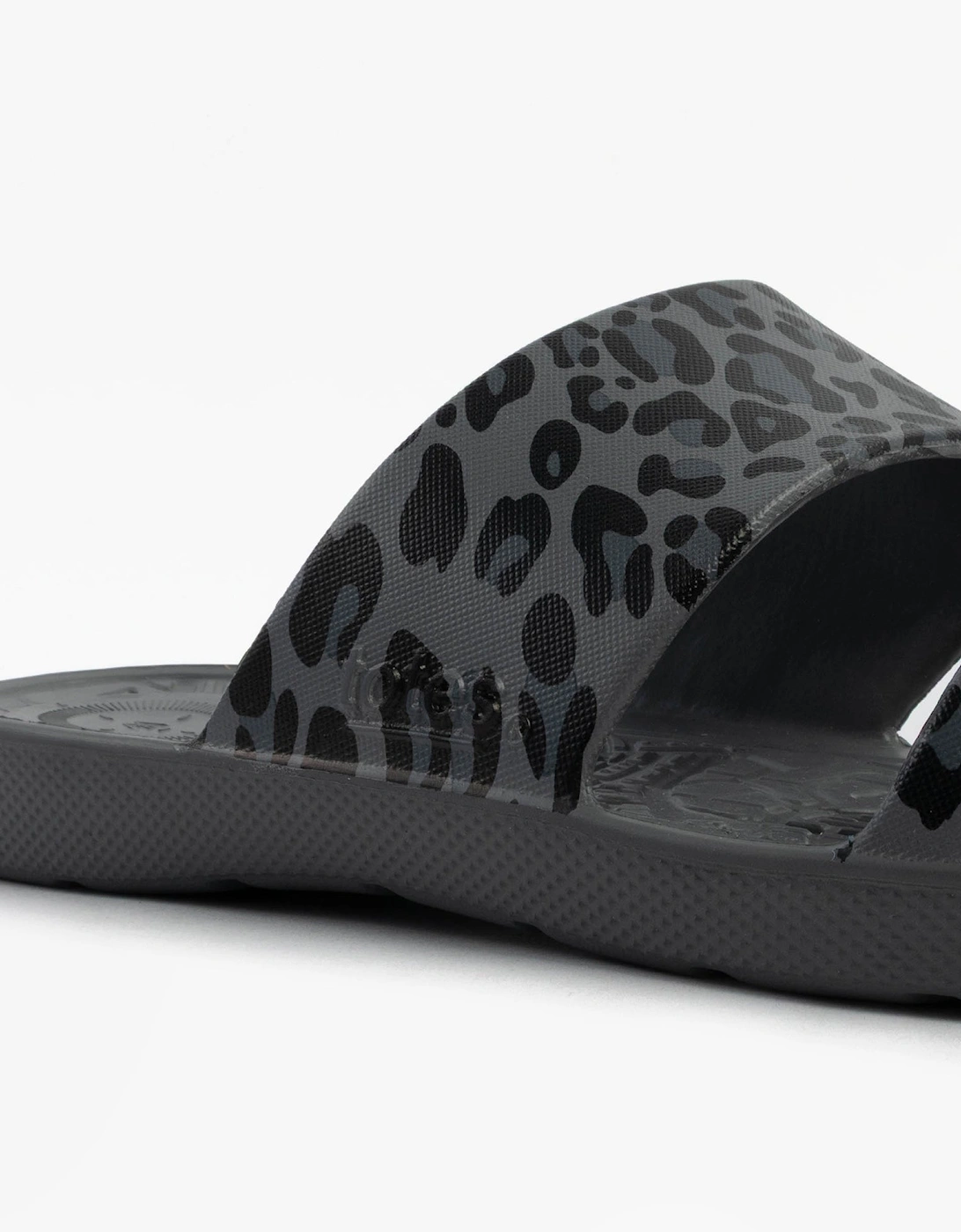 0351FGLE Womens Double Strap Slides Grey Leopard