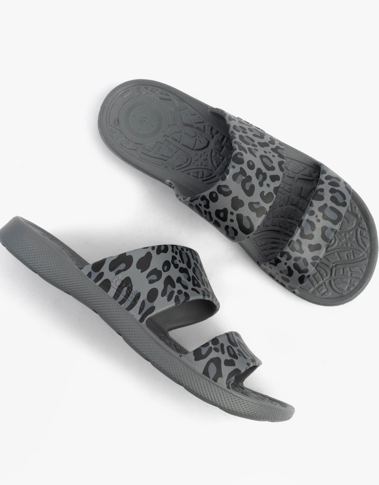 0351FGLE Womens Double Strap Slides Grey Leopard