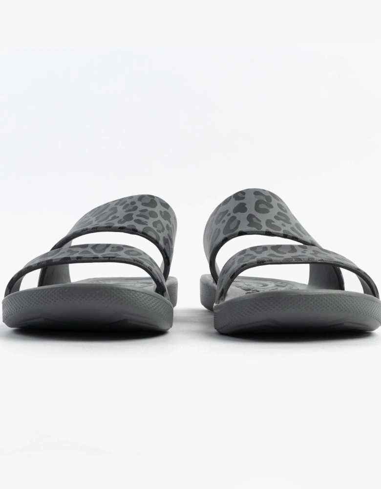 0351FGLE Womens Double Strap Slides Grey Leopard