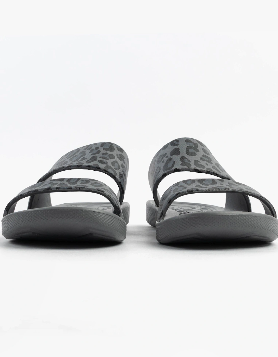 0351FGLE Womens Double Strap Slides Grey Leopard