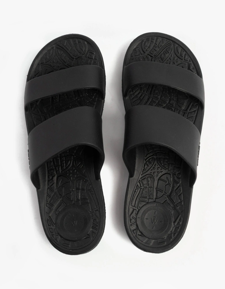 0351FBLK Womens Double Strap Slides Black