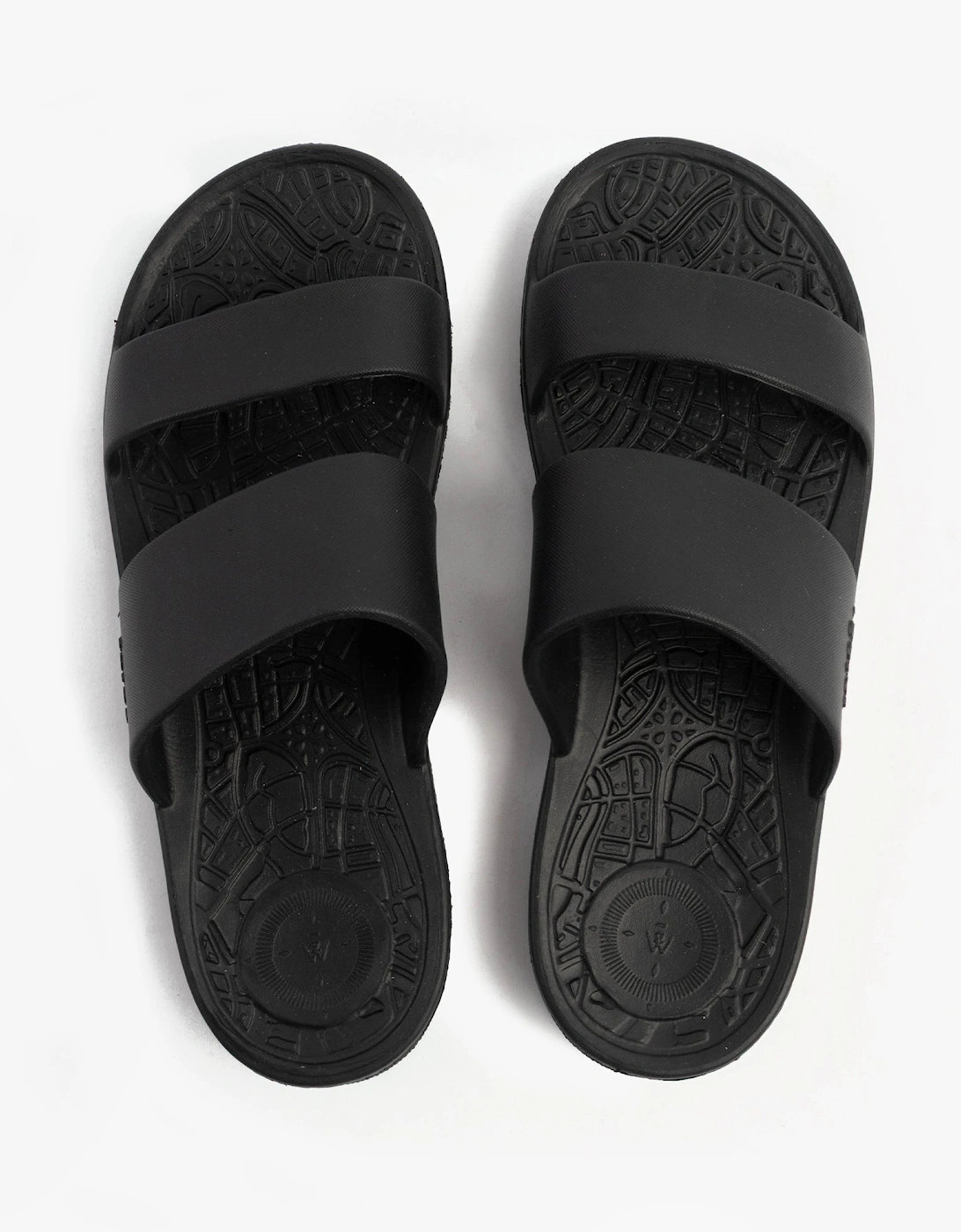 0351FBLK Womens Double Strap Slides Black, 7 of 6