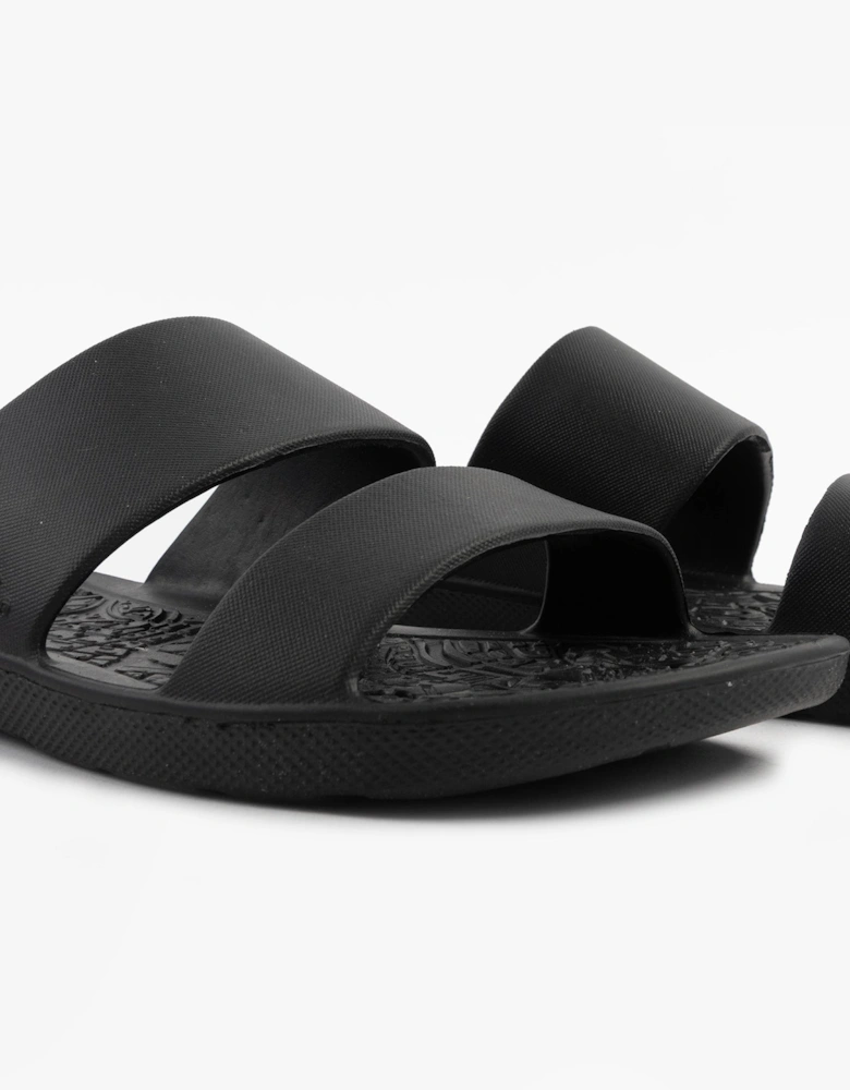 0351FBLK Womens Double Strap Slides Black