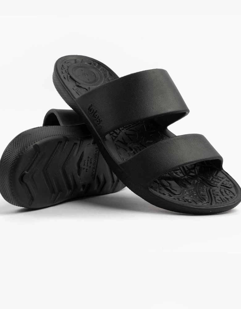 0351FBLK Womens Double Strap Slides Black