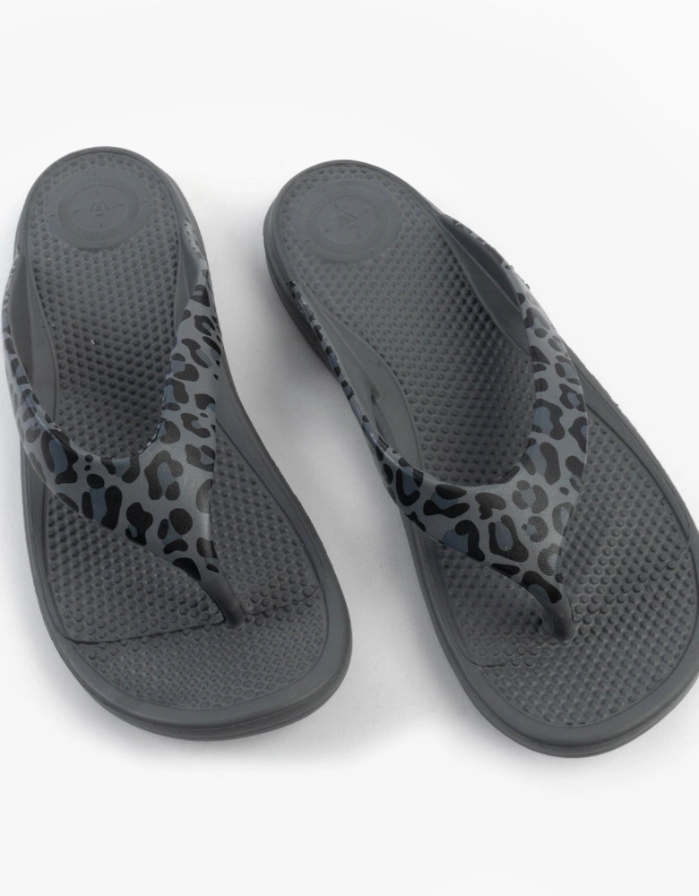 0350FGLE Womens Toe Post Sandals Grey Leopard