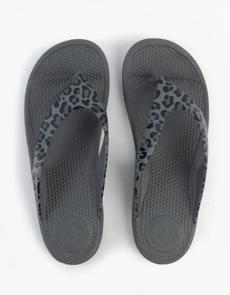 0350FGLE Womens Toe Post Sandals Grey Leopard