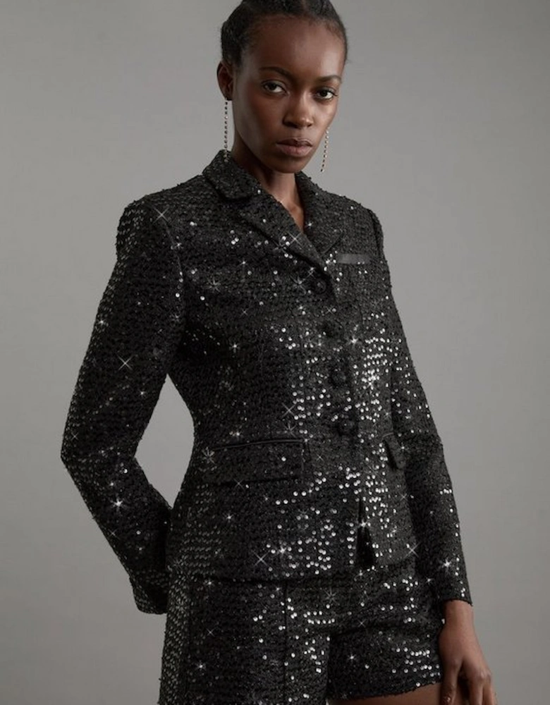 Sequin Tweed Tailored Shorts