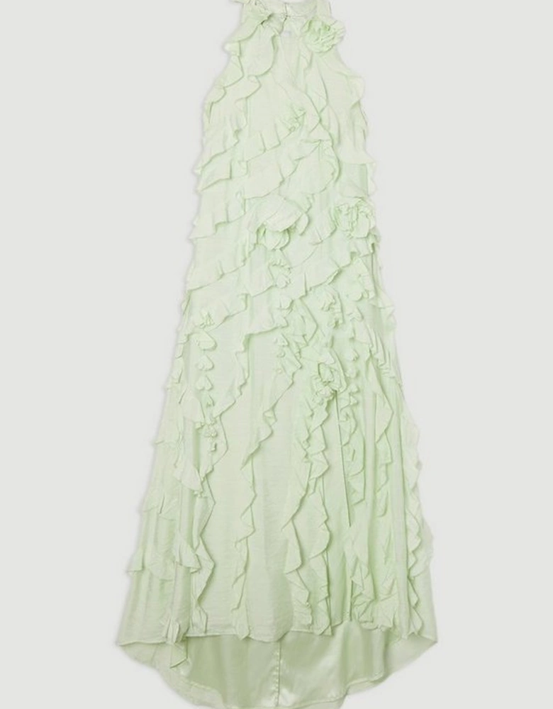 Ruffle & Applique Racer Front Viscose Woven Maxi Dress