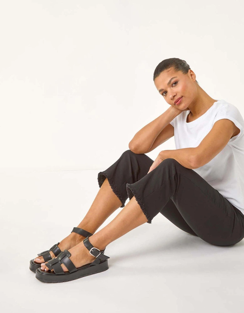 Trim Flared Cropped Stretch Trousers - Black