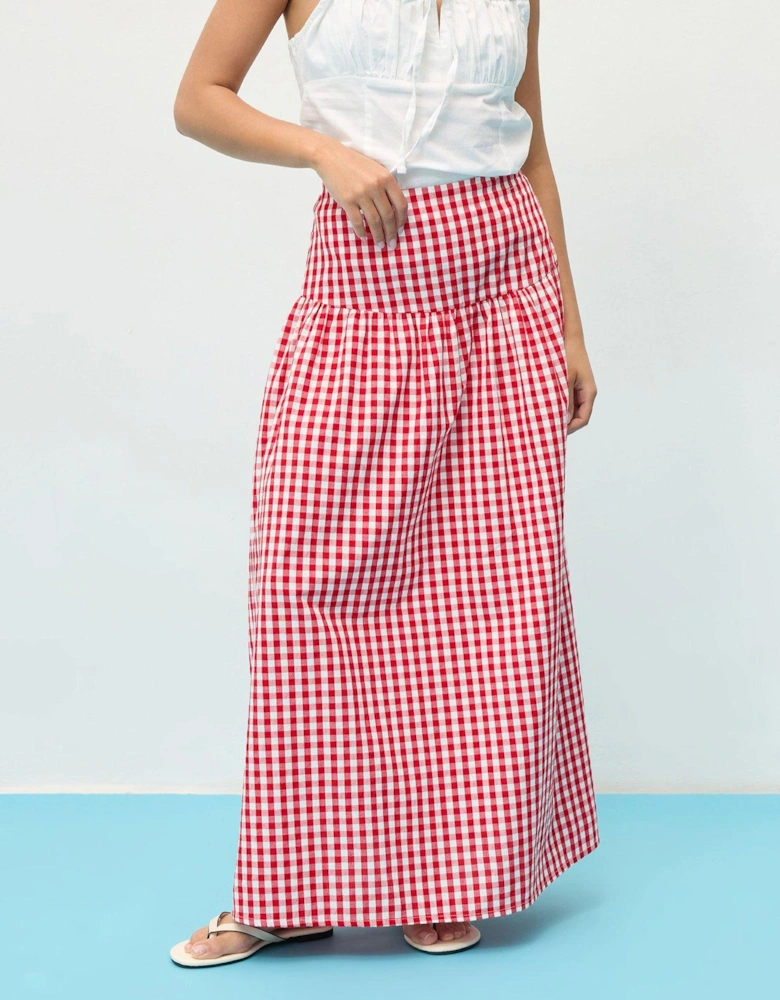 Petite Gingham Check Maxi Skirt