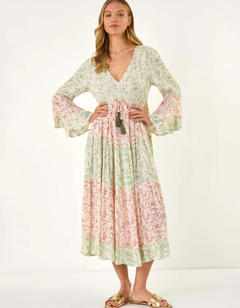Mix Print V-neck Maxi Dress - Red