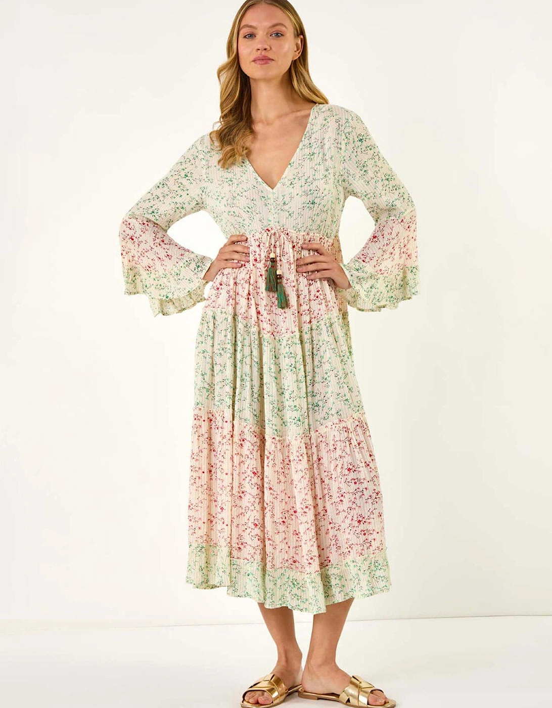 Mix Print V-neck Maxi Dress - Red, 2 of 1